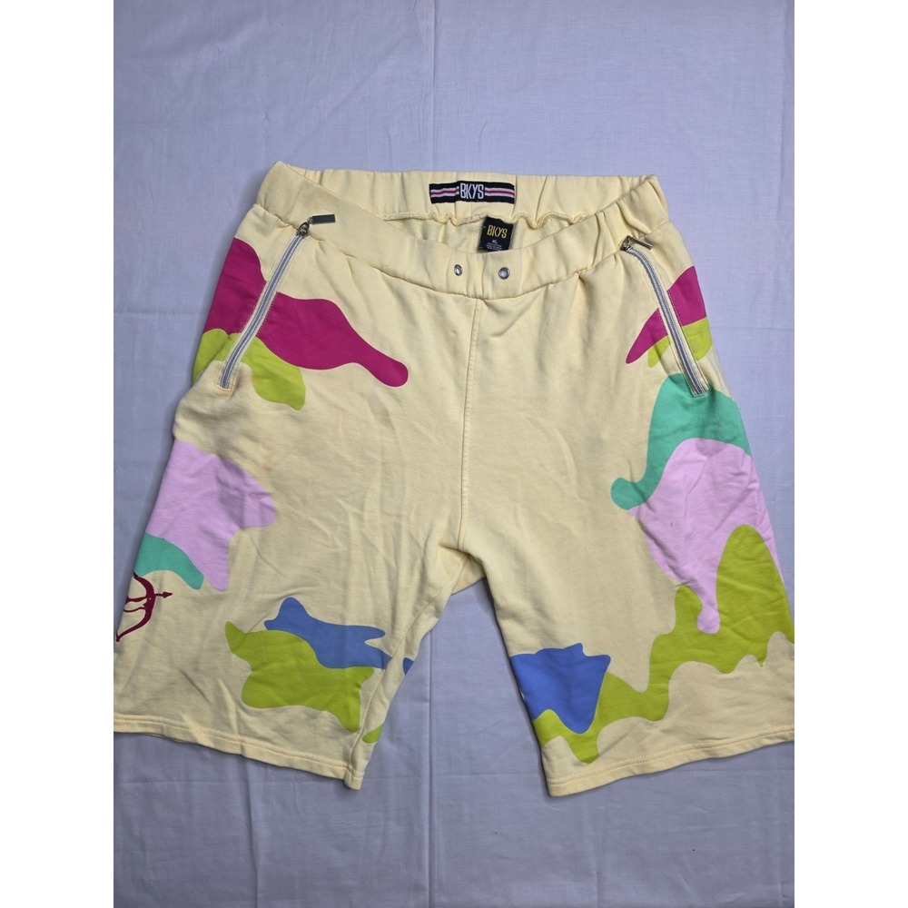 BKYS Sweat Shorts Men XL Multicolor Abstract Camo 100% Cotton Pull On Streetwear